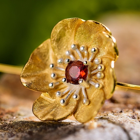 Handmade 925 Sterling Silver Blooming Anemone Flower Dangle Earrings 18K Gold Plated Natural Stone Drop Earrings Nature Jewelry Women Gift