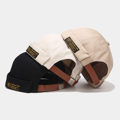 Cappello Docker Retro In Cotone Senza Tesa Con Cinturino In Pelle Regolabile Beanie Streetwear Vintage Per Uomo Donna