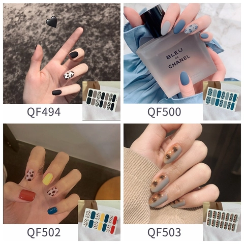 Full Cover Nail Stickers Waterproof Self-Adhesive Leopard Print Cow Pattern Glitter Nude Color DIY Manicure Wraps For Women