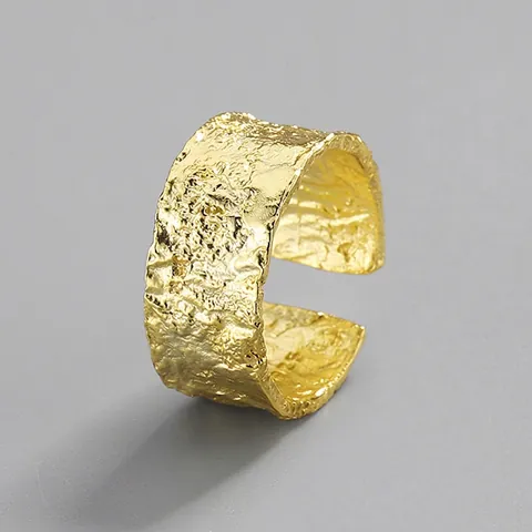 Minimalistische Koperen Brede Ring Onregelmatige Gehamerde Textuur Verstelbare Open Ring Voor Dames Sieraden