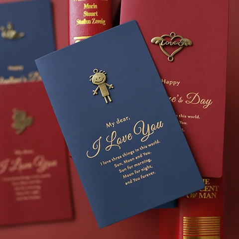Tarjetas De Felicitación Vintage Papel Especial Estampado En Caliente Dijes De Aleación Sobres Invitaciones Boda Romántica San Valentín