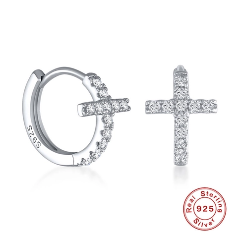 925 Sterling Silber Kreuz Huggie Hoop Ohrringe Mit Zirkonia Geometrische Anhänger Winzige Kleine Trendige Schmuck Damen Herren