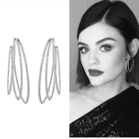 Lussuosi Orecchini a C Multistrato in Rame Con Intarsio di Zirconia e Perno in Argento per Donna Gioielli di Moda Cerchi Statement