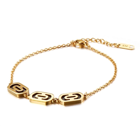 Geometric Hollow Oval Link Bracelet Stainless Steel Black Enamel Drip Oil Adjustable Minimalist Jewelry For Women