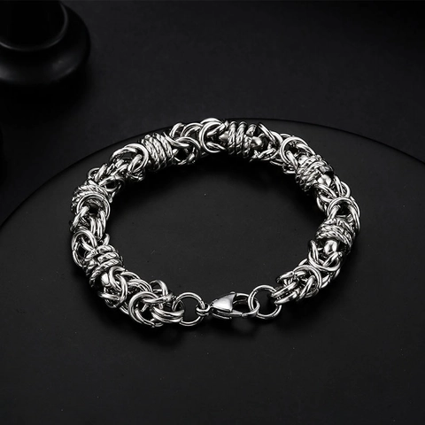 Men Hip Hop Stainless Steel Byzantine Chain Bracelet Silver Polished Geometric Jewelry For Youth