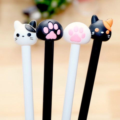 Cute Cartoon Cat Head And Kitty Paw Gel Pen Plastic Black Ink Stationery For Student School Office Writing Supplies