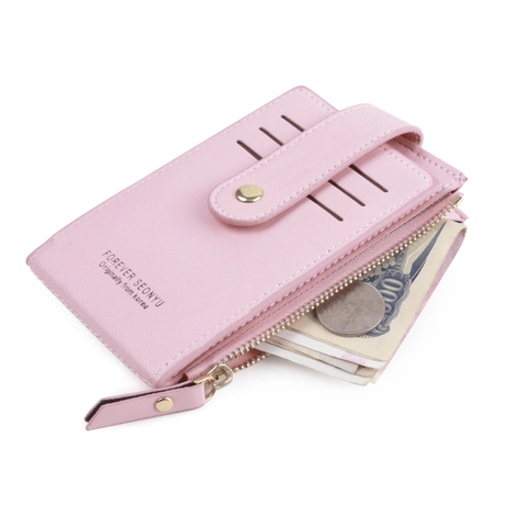 Koreanischer Stil Damen PU Leder Kartenhalter Minimalistisch Multifunktionale Münzbörse Mit Druckknopf Reißverschluss