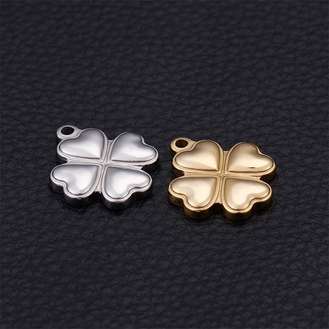Four Leaf Clover Heart Shape Pendant Stainless Steel Vacuum Plating DIY Jewelry Making Charms Accessories For Necklace Bracelet Women