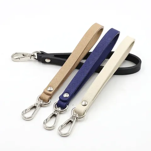 Wrist Strap PU Leather Saffiano Textured Bag Replacement Handle For Clutches Wallets With Silver Metal Lobster Clasp