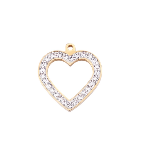 Heart Pendant Charms Stainless Steel Rhinestone Hollow DIY Jewelry Making Accessory For Necklace Bracelet Shiny Fashion