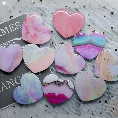 Heart Shaped Finger Grip Phone Stand Expanding Holder Marble Agate Pattern Universal Collapsible Resin ABS For Smartphones