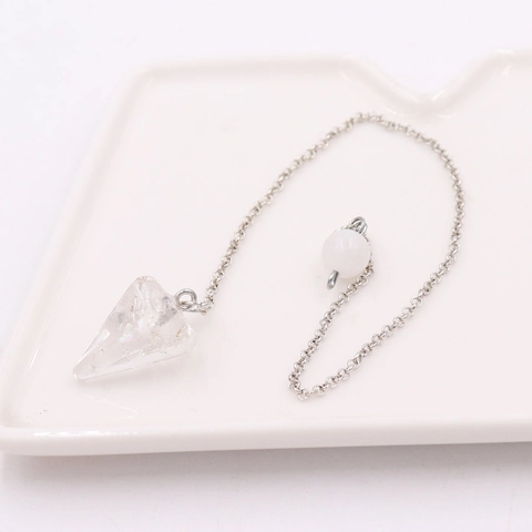 Natural Stone Dowsing Pendulum Necklace Hexagonal Cone Crystal Gemstone Pendant Meditation Divination Healing Jewelry For Women Men