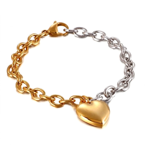 Fashion Stainless Steel Heart Pendant Bracelet Gold And Silver Polished O Chain Jewelry For Women