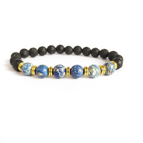 Natuursteen Kralen Armband Lavasteen Tijgeroog Turquoise Imperiale Jaspis Legering Afstandhouders Elastische Energie Unisex Sieraden
