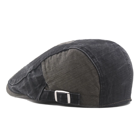 Gorra Plana Retro Para Hombre Algodón Lavado Color Block Sombrero Ivy Con Parte Superior Acolchada Y Hebilla Ajustable