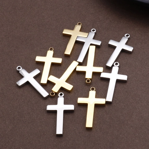 Pendentif Croix En Acier Inoxydable Poli Simple Religieux Charme Pour La Fabrication De Bijoux DIY Colliers Hommes Femmes