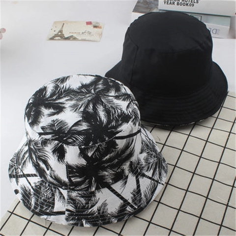 Chapeau Bob Réversible en Poliestere pour Hommes Femmes Décontracté Protection Solaire Imprimé Cocotier Ananas Floral