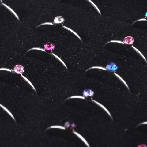 316L Stainless Steel Nose Rings Studs Rhinestone Piercing Jewelry C Shape L Shape Colorful Crystal Boxed For Women Men