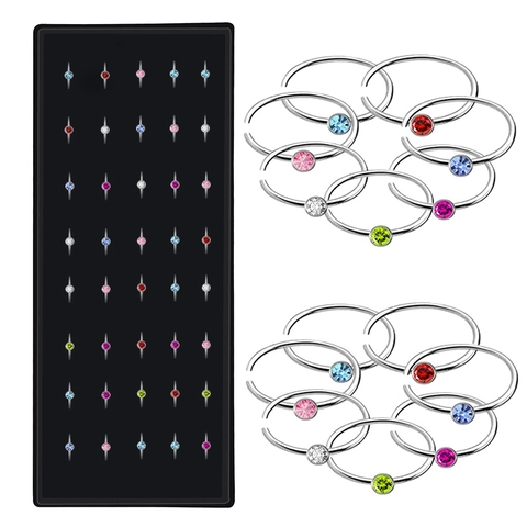 316L Stainless Steel Nose Rings Studs Rhinestone Piercing Jewelry C Shape L Shape Colorful Crystal Boxed For Women Men