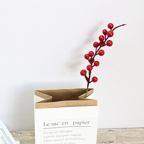 Artificial Red Berry Stems Simulated Holly Branch Plastic Foam Decoration For Christmas Tree DIY Home Wedding Floral Arrangement