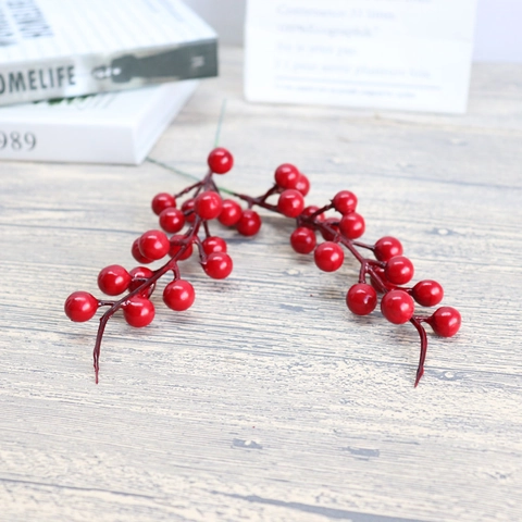 Artificial Red Berry Stems Simulated Holly Branch Plastic Foam Decoration For Christmas Tree DIY Home Wedding Floral Arrangement