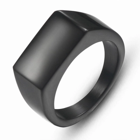 Men Signet Ring Stainless Steel Rectangular Flat Top Minimalist Polished Punk Style Band Jewelry