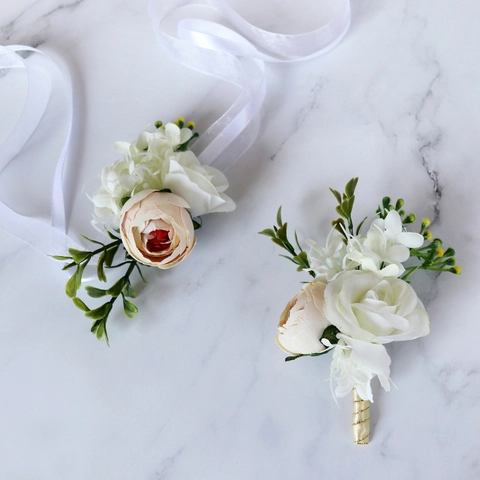 Wedding Corsage Boutonniere And Wrist Flower Artificial Satin Rose For Groom Bride Bridesmaid Party Church Event