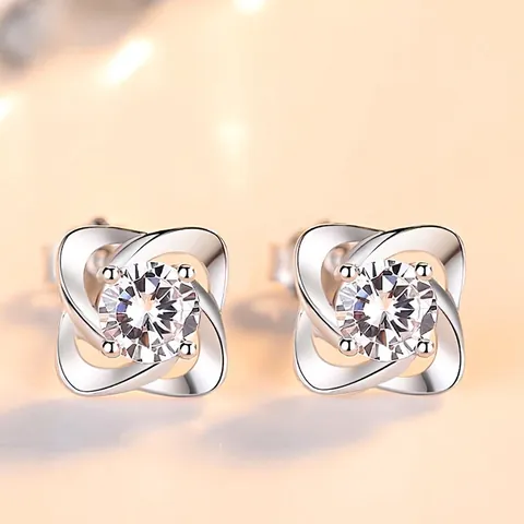 999 Fine Silver Four Leaf Clover Stud Earrings For Women Inlaid Round Zirconia Korean Style Shiny Floral Jewelry Earrings