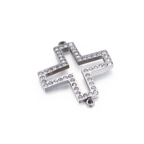 Colgantes Conectores Cruz Calada Acero Inoxidable Diamantes De Imitación Doble Anillo Para Hacer Joyas DIY Pulsera Collar
