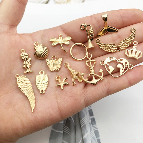 Ciondoli Pendenti DIY Misti Lega Placcato Oro KC Varie Forme Per Creazione Di Gioielli Collana Bracciale Accessori