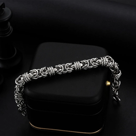 Men Hip Hop Stainless Steel Byzantine Chain Bracelet Silver Polished Geometric Jewelry For Youth