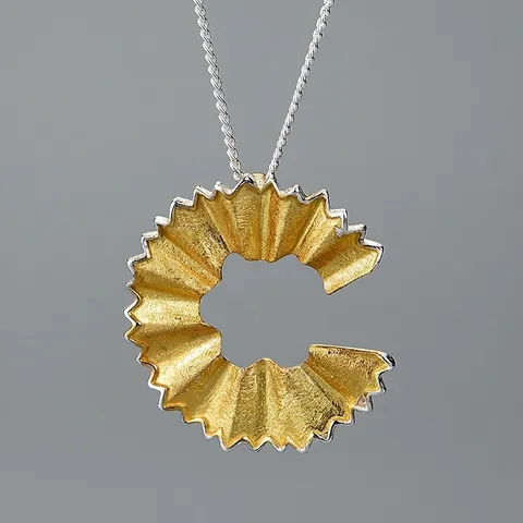 Pencil Shavings Design Pendant 925 Sterling Silver Handmade Bicolor Frosted Spiral Unique Jewelry For Women