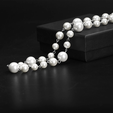 Titanium Steel Spliced Imitation Artificial Pearl Necklace Hip Hop Streetwear Clavicle Chain For Men And Women