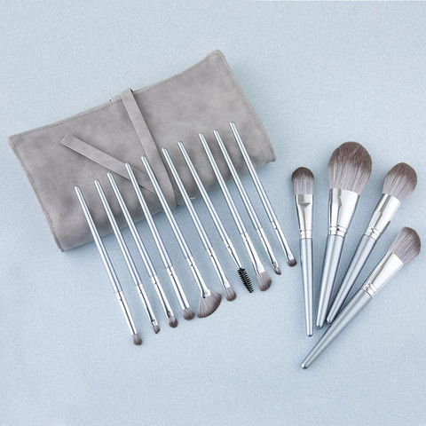 Professional Makeup Brushes Birch Wood Handle Synthetic Fiber Powder Eye Shadow Beauty Tools With Storage Bag Portable
