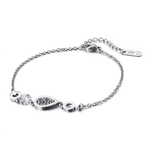Elegante Bracciale Geometrico in Acciaio Inossidabile con Strass per Donna Stile Coreano Semplice Bracciale con Ciondolo Lettera