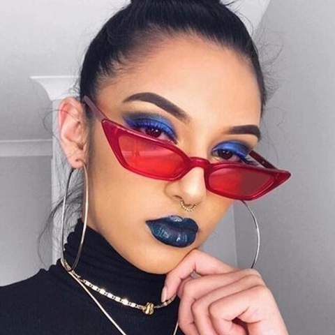 Damen Cat Eye Sonnenbrille Mode Schmaler Rahmen PC Retro Y2K Transparent Bunt Harzlinse Brille