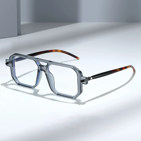 Occhiali Anti Luce Blu Doppio Ponte Montatura Quadrata Geometrica PC Lente AC Ottici Uomo Donna