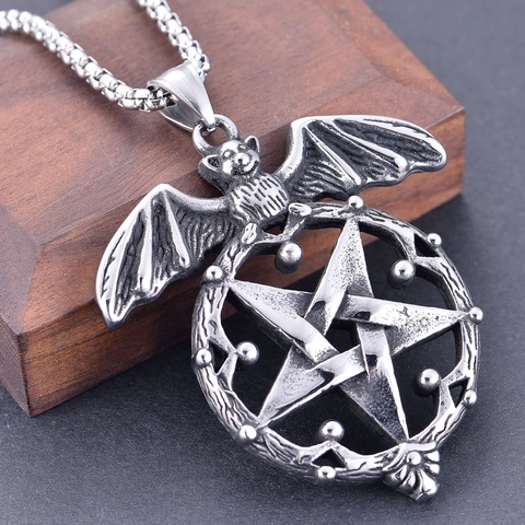Collana Con Ciondolo Pentagramma Pipistrello Gotico Acciaio Inossidabile Gioielli Punk Hip Hop Per Uomo