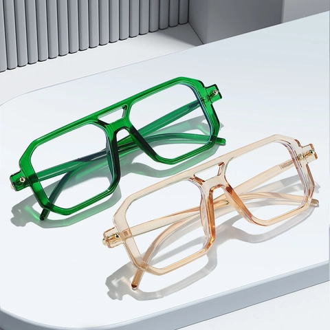 Occhiali Anti Luce Blu Doppio Ponte Montatura Quadrata Geometrica PC Lente AC Ottici Uomo Donna
