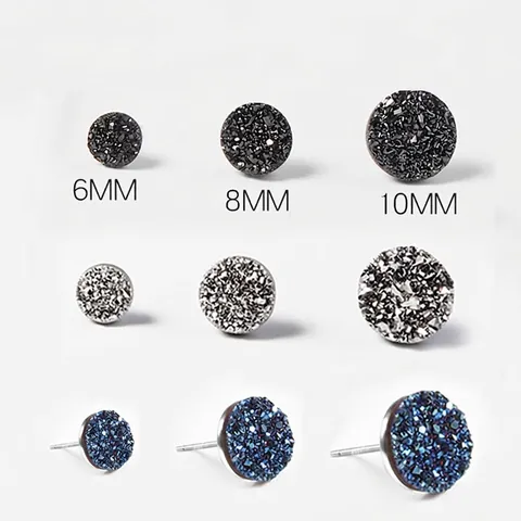 Crystal Cluster Round Stud Earrings With 925 Sterling Silver Earring Post Natural Agate Druzy Jewelry For Men And Women