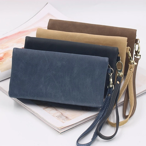 Damen Retro Lange Geldbörse Frosted PU Leder Multifunktionale Clutch Kartenhalter Große Kapazität Handgelenktasche
