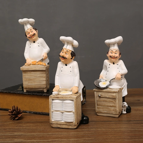 Figurine De Chef Gros Européen Statue En Résine Ornement De Bureau Décoration De Cuisine Café Restaurant Sculpture Boulangerie
