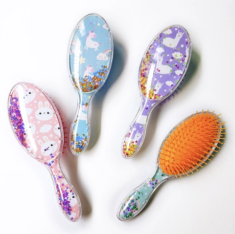 Spazzola Per Capelli A Cuscino D'Aria Cartone Animato Plastica Trasparente Con Paillettes Colorate Perle Schiuma Per Ragazze