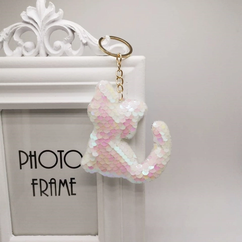 Cute Sequin Cat Keychain Double Sided Reflective Animal Sparkling Bag Charm Car Keyring Accessory