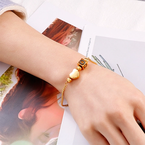 Initial Buchstabe Herz Anhänger Armband 316L Edelstahl Verstellbar Bolo Box Kette Mode Schmuck Für Frauen