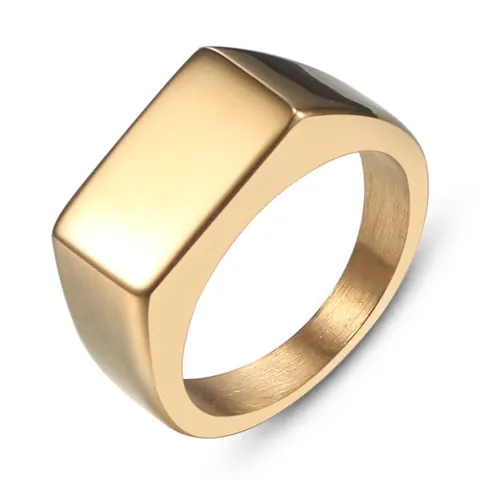 Men Signet Ring Stainless Steel Rectangular Flat Top Minimalist Polished Punk Style Band Jewelry