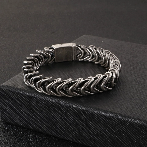 Men Vintage Dragon Scale Link Bracelet 316L Stainless Steel Retro Industrial Bone Chain Jewelry Bangle Masculine
