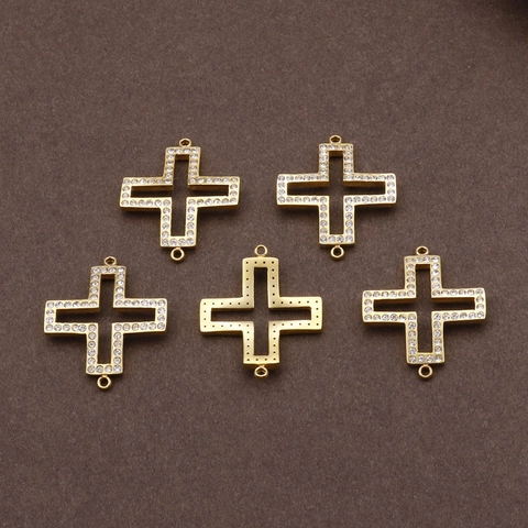 Colgantes Conectores Cruz Calada Acero Inoxidable Diamantes De Imitación Doble Anillo Para Hacer Joyas DIY Pulsera Collar