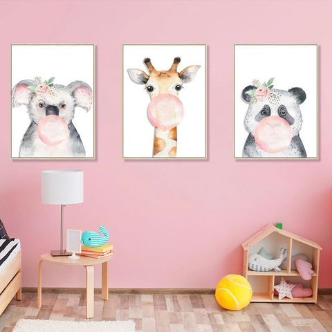 Aquarell Cartoon Waldtier Wandaufkleber Mit Rosa Seifenblasen Koala Giraffe Panda Kinderzimmer Home Dekor