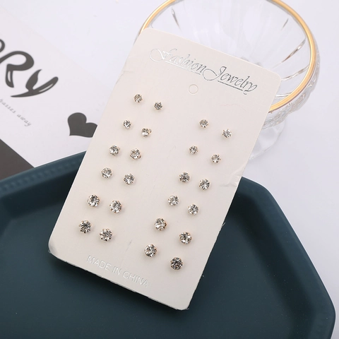 Round Rhinestone Stud Earrings Alloy Prong Setting Minimalist Elegant Versatile Fashion Accessories For Women